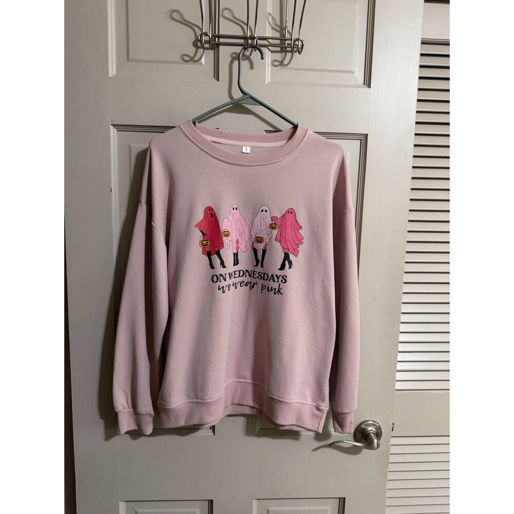 On Wednesday We Wear Pink Halloween Ghost Crewneck Sweatshirt Size Small